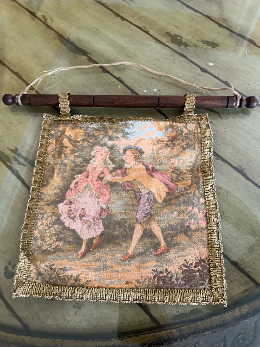 Pink & Gold Romantic Pastoral Tapestry Wall Hanging 9“ x 9“